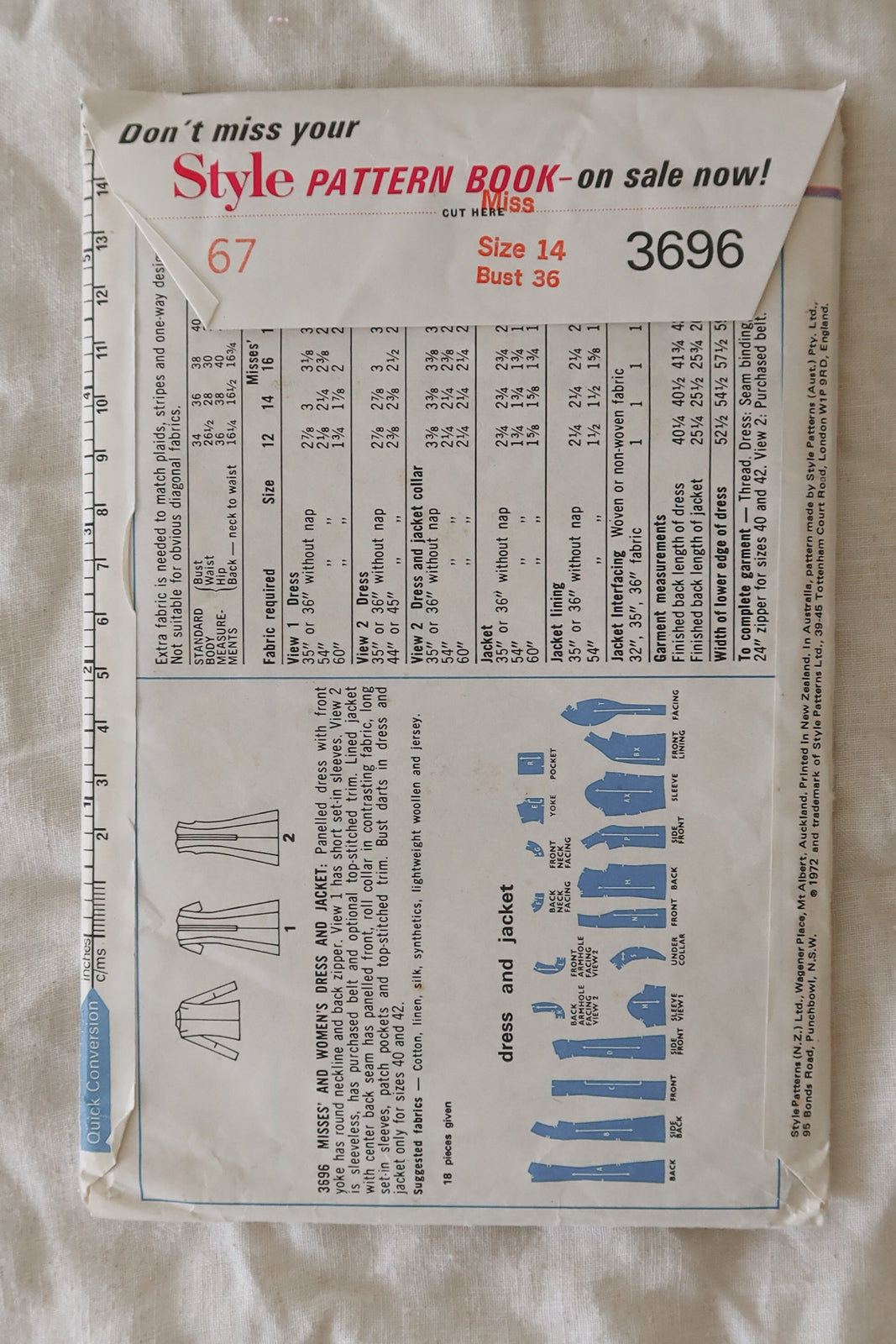 Style 3696 1972 Sewing Pattern
