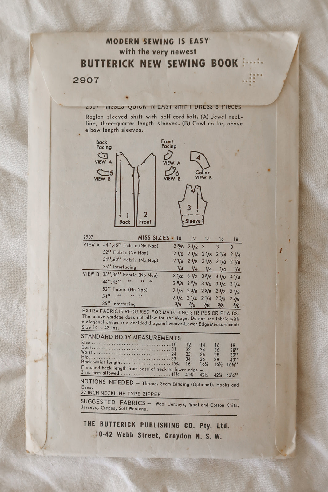 Butterick 2907 1960s Sewing Pattern