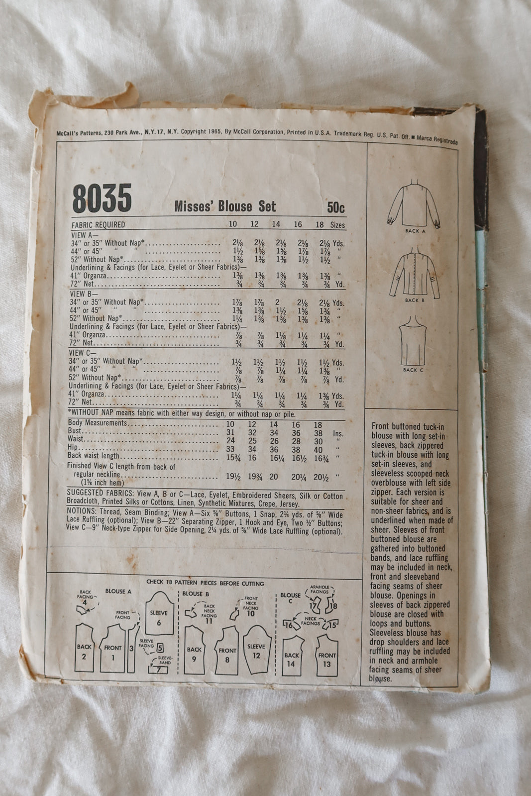 McCalls 8036 1965 Sewing Pattern